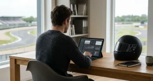 Člověk sledující online sázení na formuli 1 na tabletu